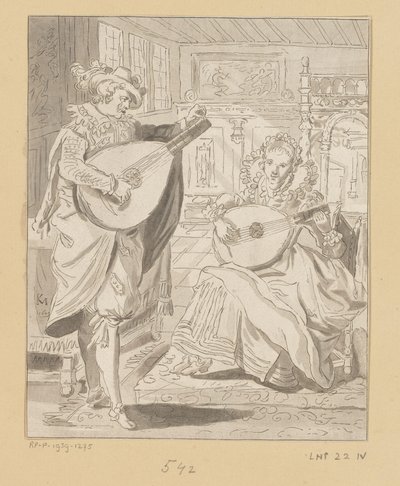 Un homme et une femme jouant de la lyre - Bernhard Schreuder