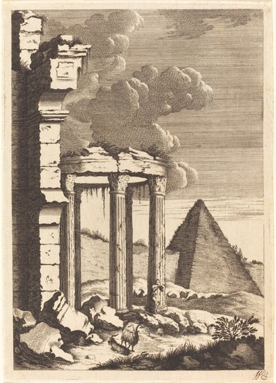 Chèvres devant des Ruines et une Pyramide - Bernhard Zaech after Jonas Umbach