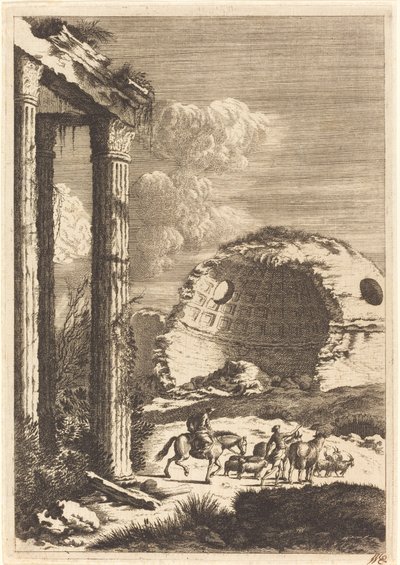Bergers voyageant devant une rotonde en ruine - Bernhard Zaech after Jonas Umbach