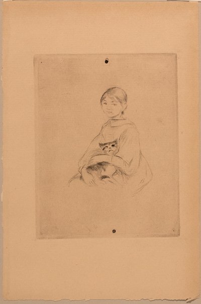 Jeune fille avec un chat, c.1888 (eau-forte) - Berthe Morisot