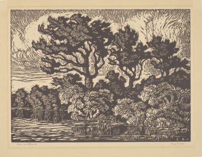Saule et peuplier, vers 1931 (linogravure) - Birger Sandzen