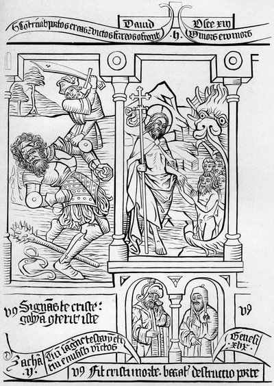 Fragment fac-similé de la page 28 de la Bible des Pauvres, 1849 - Bisson and Cottard