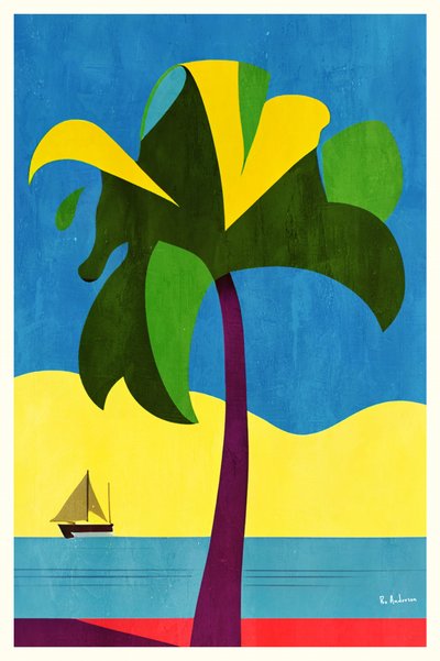 Voilier aux couleurs vives sur une plage tropicale - Bo Anderson