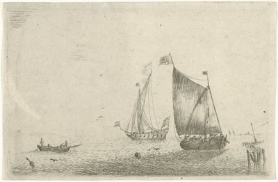 Vue de mer avec un bateau de pêche - Bonaventura Peeters (I)