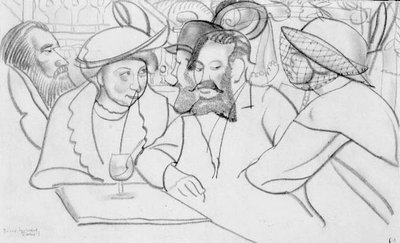 Au café - Boris Dmitrievich Grigoriev