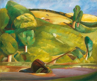 Voilier dans un paysage cubiste, début des années 1920 - Boris Dmitrievich Grigoriev