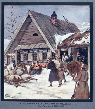 Les forces armées réquisitionnent des fournitures dans un village - Boris Vasilievich Zvorykin