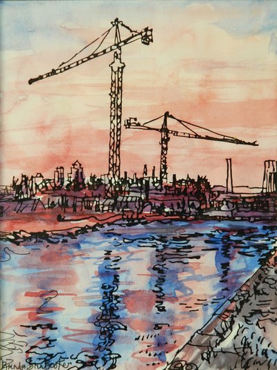 Soirée sur le canal avec grues - Brenda Brin Booker