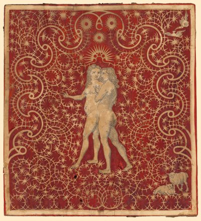 Adam et Ève dans le jardin avec un couple de moutons et un couple de colombes - British 18th Century