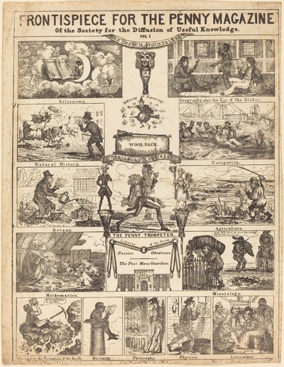Frontispice pour le Penny Magazine de la Société pour la Diffusion des Connaissances - British 19th Century