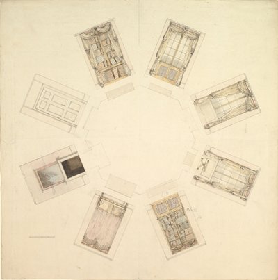 Salle octogonale avec vues sectionnelles, 19ème siècle - British Anonymous 19th Century.