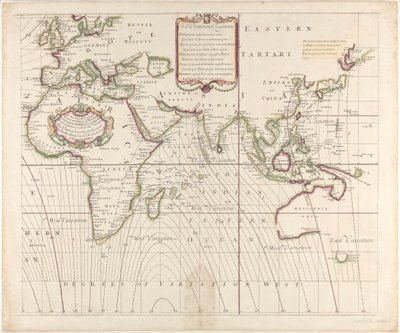 Nouvelle et correcte carte marine du monde entier montrant les variations de la boussole telles qu