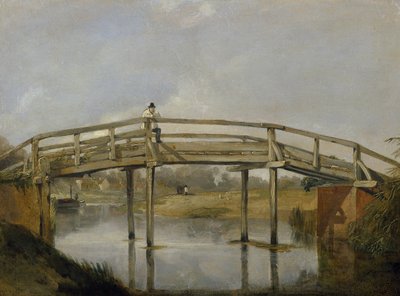 Paysage avec une rivière et un pont, vers 1830 - British School