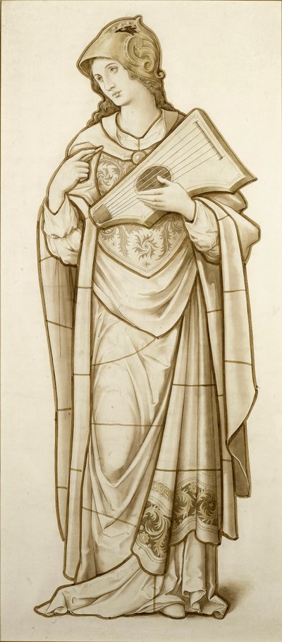 Muse de la Poésie Lyrique - Carton pour vitrail, c.1890 - British School