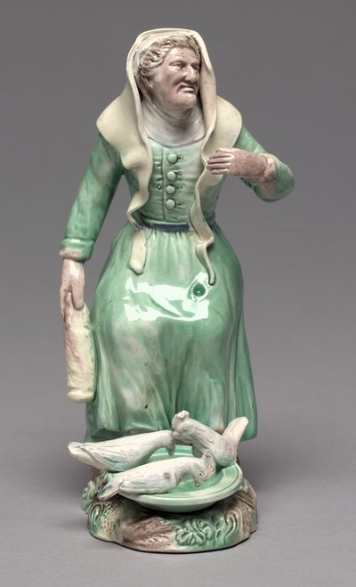 Vieille femme nourrissant des poules, Manufacture de Staffordshire, vers 1770 - British School
