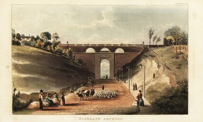 Vue des conducteurs de bétail et de moutons vers le marché de Smithfield sous l