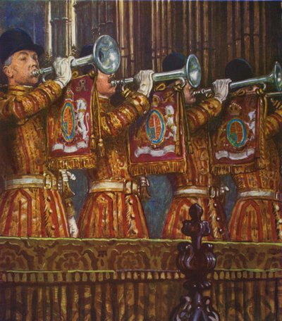 Trompettistes de la cavalerie de la maison sonnant une fanfare - Byam (after) Shaw