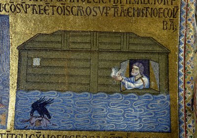 Histoire de Noé: Noé envoyant le corbeau et la première colombe (détail) - Byzantine Byzantine