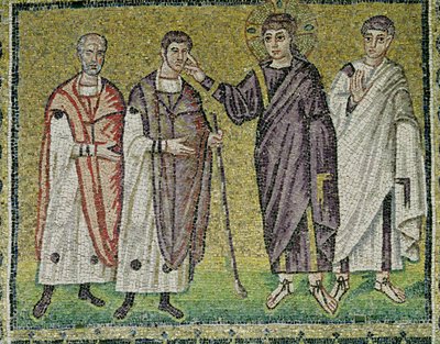 La guérison de deux aveugles de Jéricho, scènes de la vie du Christ (mosaïque) - Byzantine School