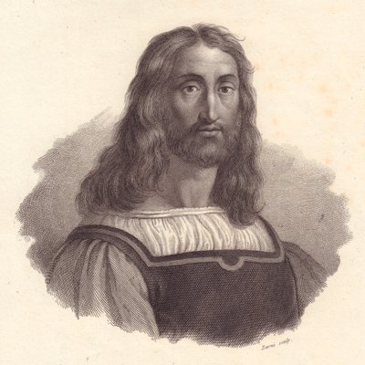 Portrait du graveur italien Marcantonio Raimondi (1480-1534), gravure sur cuivre par Barni d