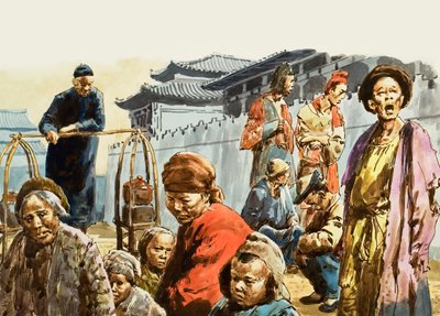 La misère a frappé la terre de Chine (gouache sur papier) - C.L. Doughty