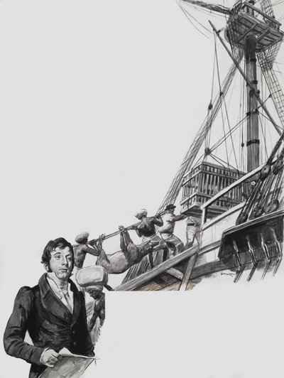 Raffles quitte Singapour (gouache sur papier) - C.L. Doughty