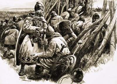 Avec un petit groupe de fidèles, le roi Alfred se retire dans les marais. - C.L. Doughty