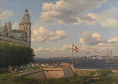 Vue vers la côte suédoise depuis les remparts du château de Kronborg - Christoffer Wilhelm Eckersberg
