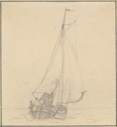 En jagt under sejl set forfra - Christoffer Wilhelm Eckersberg