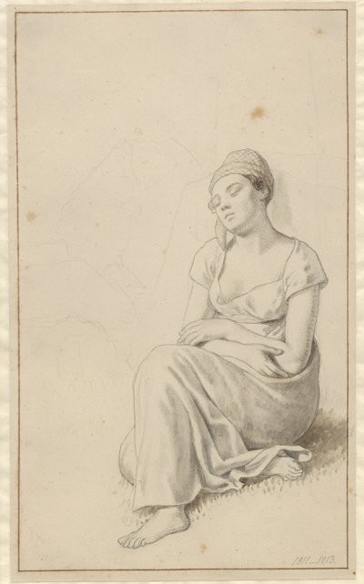 Une femme assise appuyée contre un bloc de pierre et dormant - Christoffer Wilhelm Eckersberg