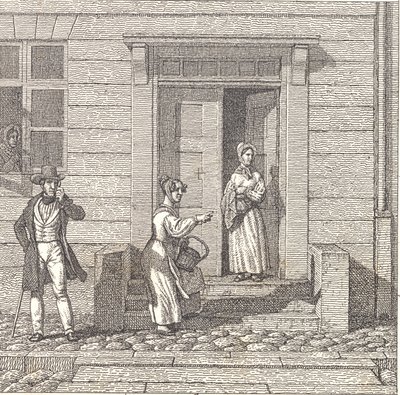 Scène de rue, deux filles, un homme et une femme regardent quelque chose - Christoffer Wilhelm Eckersberg