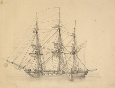 La corvette Flora, amarrée dans le port de la flotte, sèche ses voiles - Christoffer Wilhelm Eckersberg