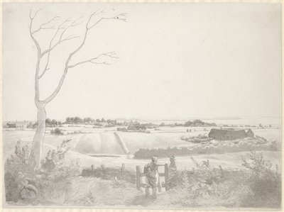 Paysage avec paysanne près d