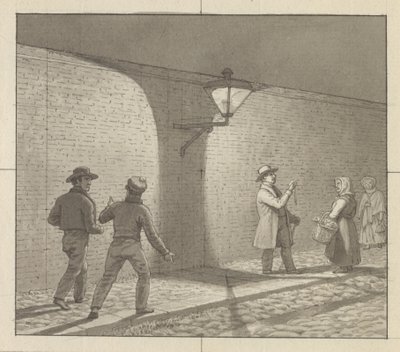 Perspective linéaire appliquée à la peinture, Tableau VIII, fig. 1 - Déambulation nocturne sous le réverbère - Christoffer Wilhelm Eckersberg