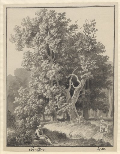 Paysage forestier près de Svendstrup avec quelques figures, au premier plan un homme assis avec une pelle - Christoffer Wilhelm Eckersberg