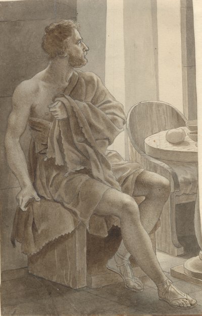 Télémaque rencontre Ulysse déguisé en mendiant chez le berger Eumée - Ulysse; fragment de la composition entière. - Christoffer Wilhelm Eckersberg