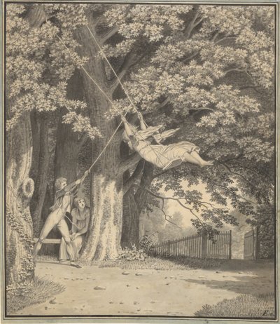 Les bois de Skjoldnæsholm avec un jeune homme qui balance une jeune fille - Christoffer Wilhelm Eckersberg