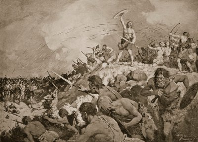 La bataille de Mons Badonicus, vers 500 après J.-C., illustration de 