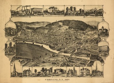 Corning, N.Y., 1882 - jonction des chemins de fer New York, Lake Erie, and Western et Syracuse, Geneva  Corning R.R.