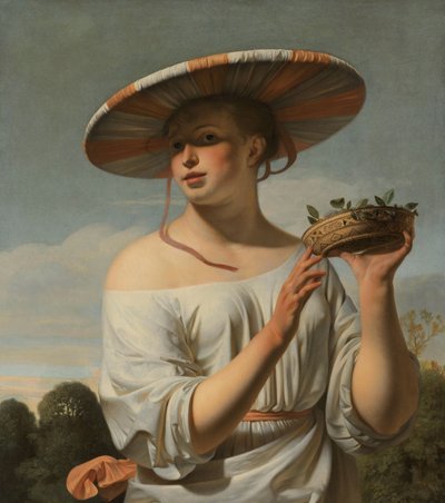 Jeune fille avec un grand chapeau - Cesar Boetius van Everdingen