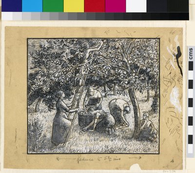 Étude compositionnelle de paysannes récoltant des pommes - Camille Jacob Pissarro