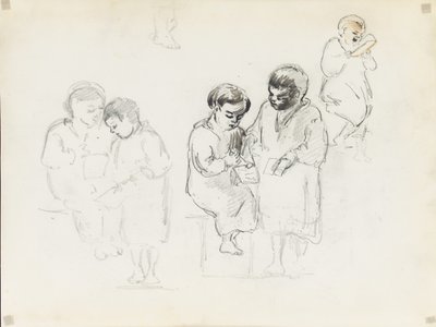 Études de deux enfants lisant - Camille Jacob Pissarro