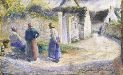 Rue de Village avec Trois Personnes à Droite - Camille Jacob Pissarro