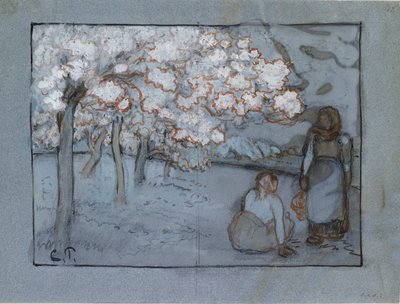 Étude compositionnelle de deux paysannes conversant dans un verger, c. 1894 - Camille Pissarro