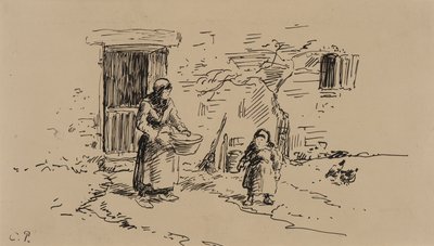 Scène de ferme (plume et encre sur papier) - Camille Pissarro