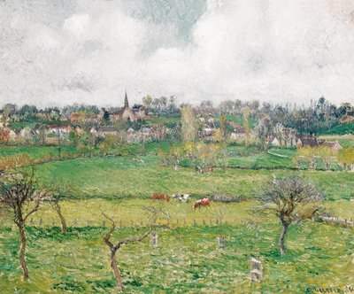 Kotava :  "Wiks va Bazincourt (trutca ke Pissarro)"
Français :  Vue de Bazincourt - Camille Pissarro