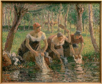 Les lavandieres … (oil on canvas) - Camille Pissarro