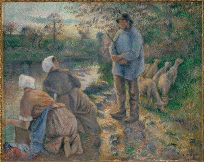 Berger et lavandières (peinture sur toile) - Camille Pissarro