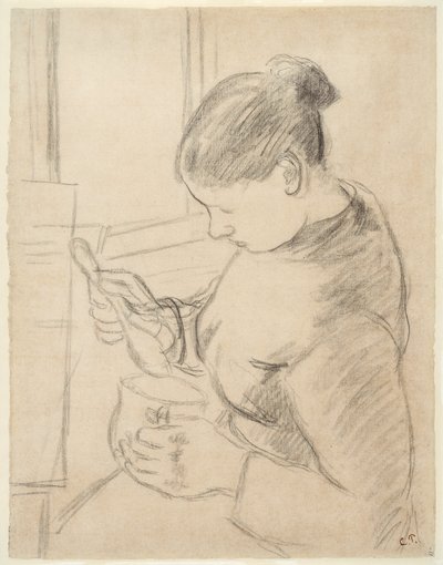 Jeune paysanne prenant son café - Camille Pissarro