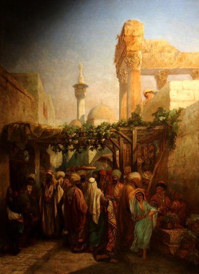 Promeneurs aux abords de la colonnade de Bacchus à Latakieh. - Camille Rogier